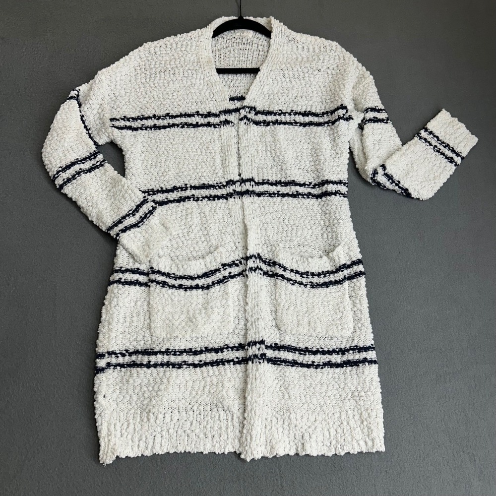 Sienna Sky Cardigan Womens XS White Navy Stripe Popcorn Knit Duster 02CT2234